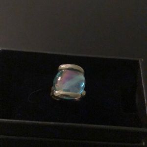 Aqua glass stone in sterling ring
